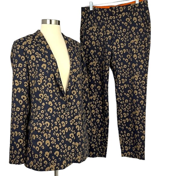 Scotch & Soda Leopard Print Jacquard Blazer & Pant Suit Size S / M Ankle Length - Picture 2 of 16